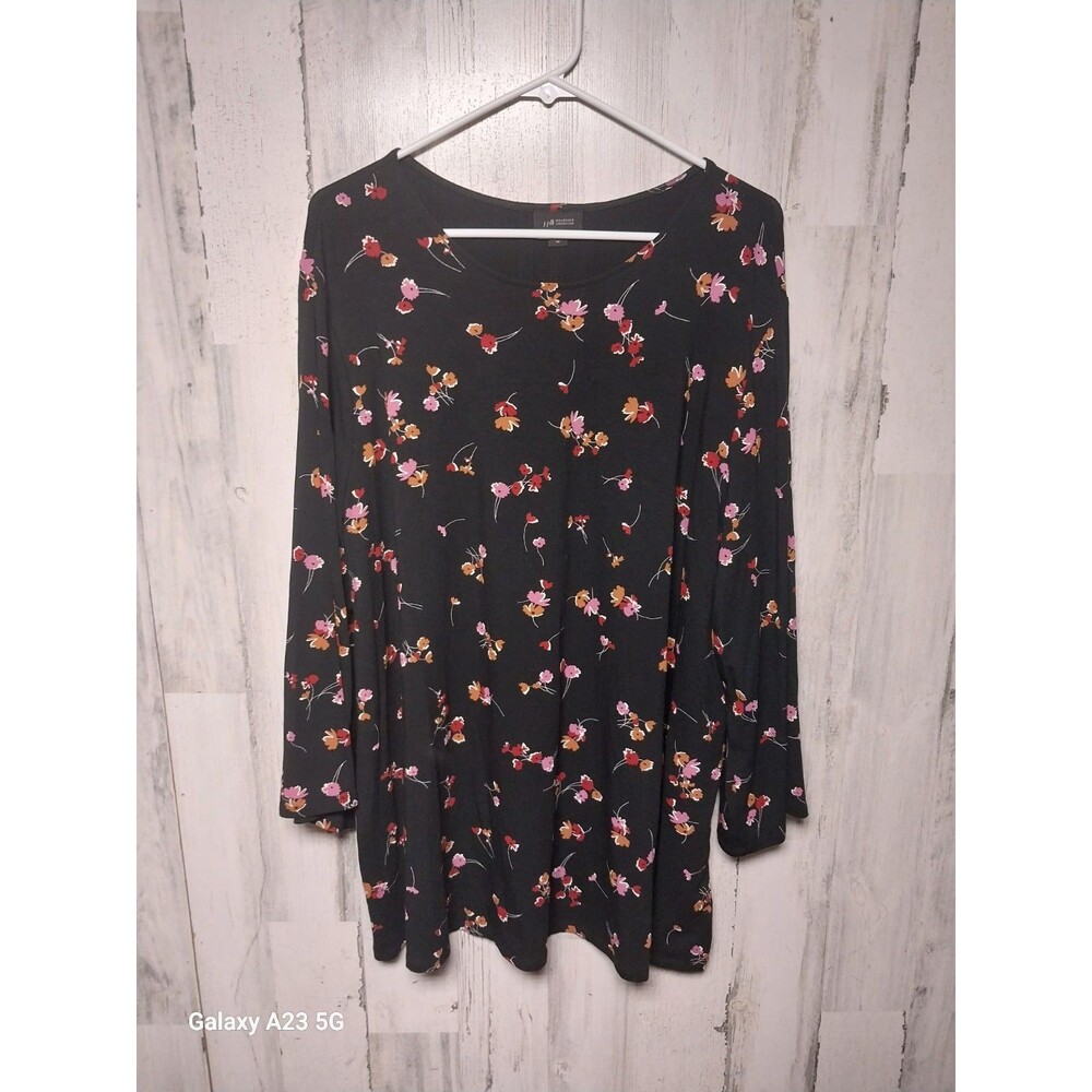 J Jill Wearever Black Floral Tunic Top Size 2X